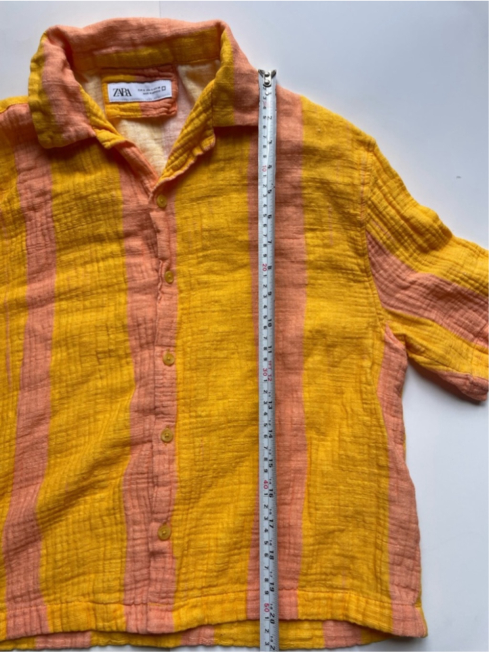 Zara Textured Cotton Stripe Shirt Yellow Peach Short Sleeve Small - Picture 6 of 6